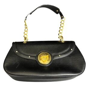 LovCat Paris Y2K Style Black Leather Purse Chain Handle Gold Hardware Womens Bag